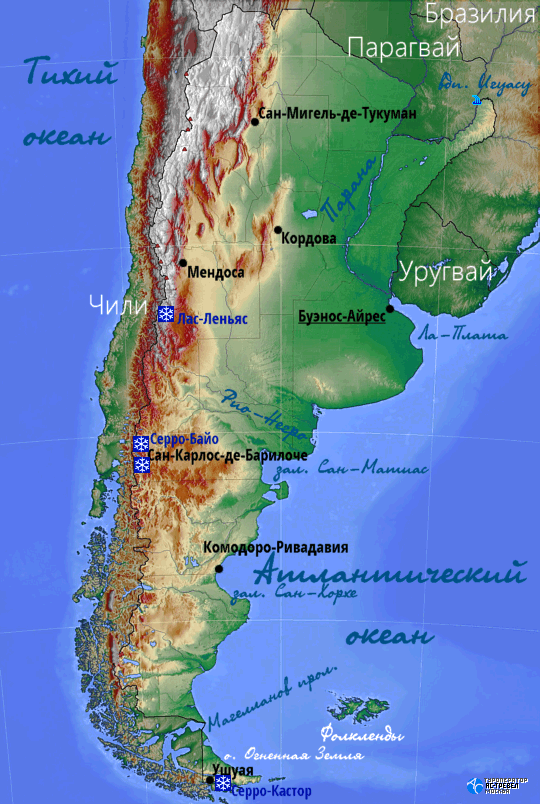 Карта основных горнолыжных курортов Аргентины