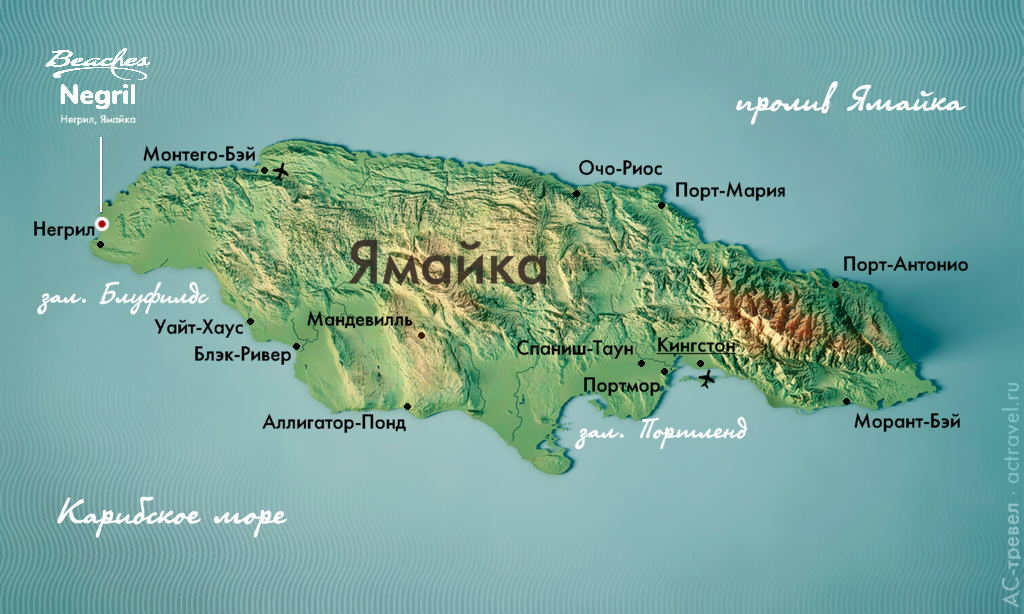 Положение отеля Beaches Negril на карте Ямайки