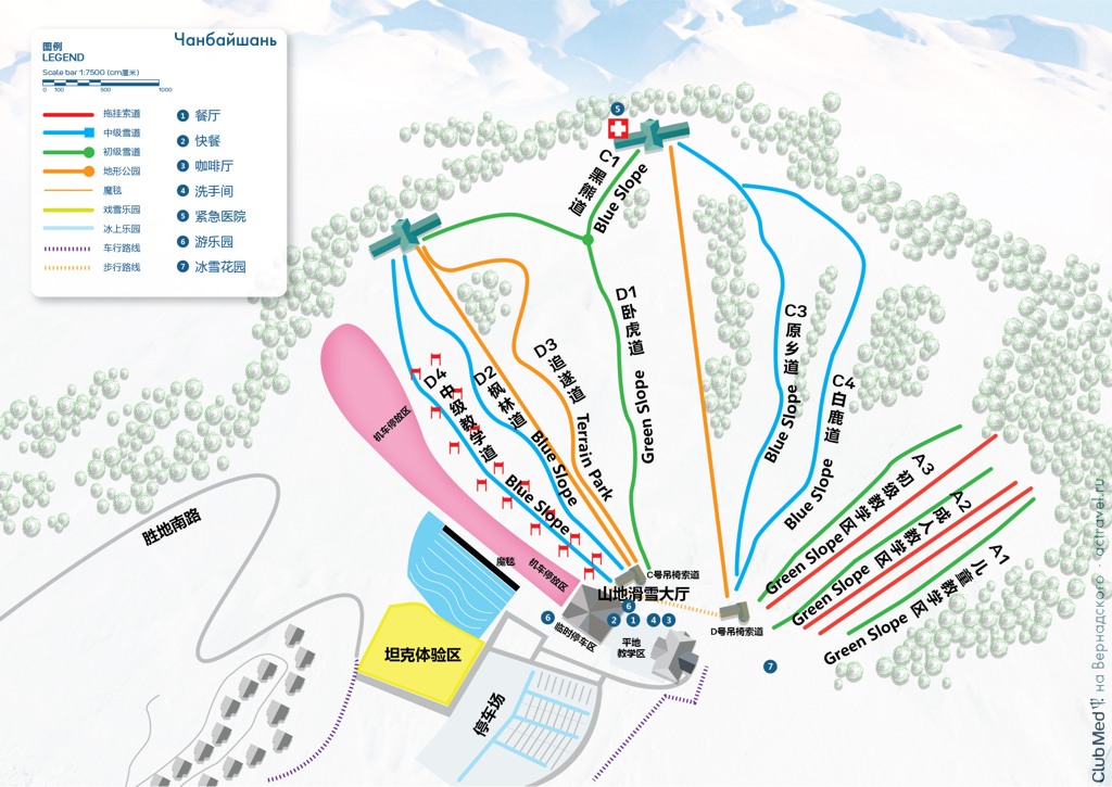 Схема горнолыжных трасс курорта Ванда-Чанбайшань