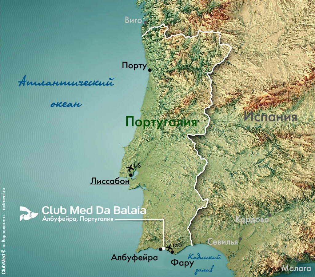 Расположение курорта Club Med Da Balaia на карте Португалии