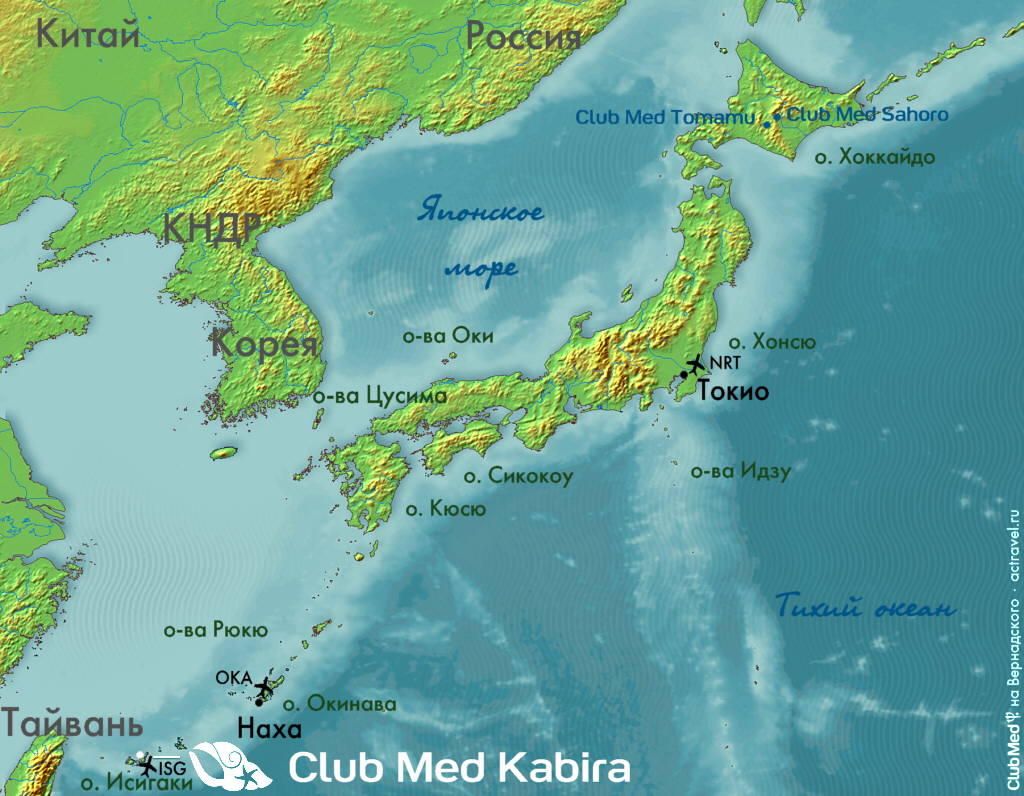 Расположение курорта Club Med Kabira на карте Японии