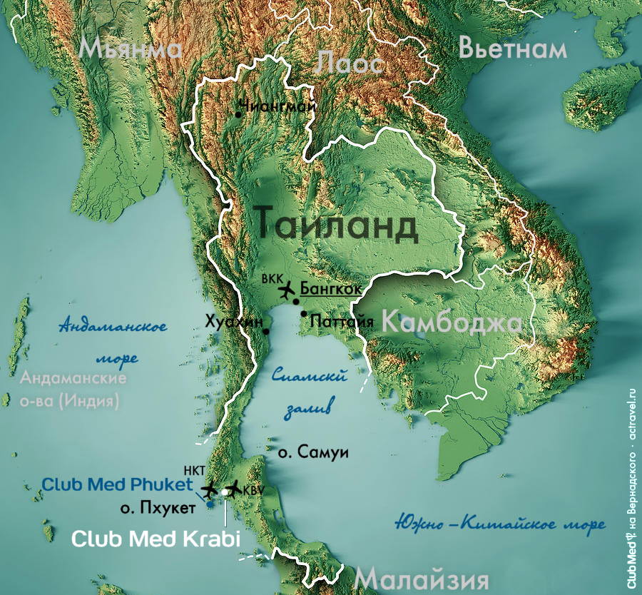 Расположение курорта Club Med Krabi на карте Таиланда