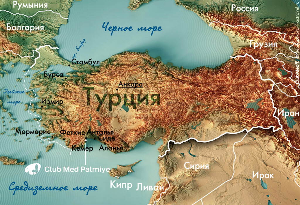 Положение городка Palmiye на карте Турции