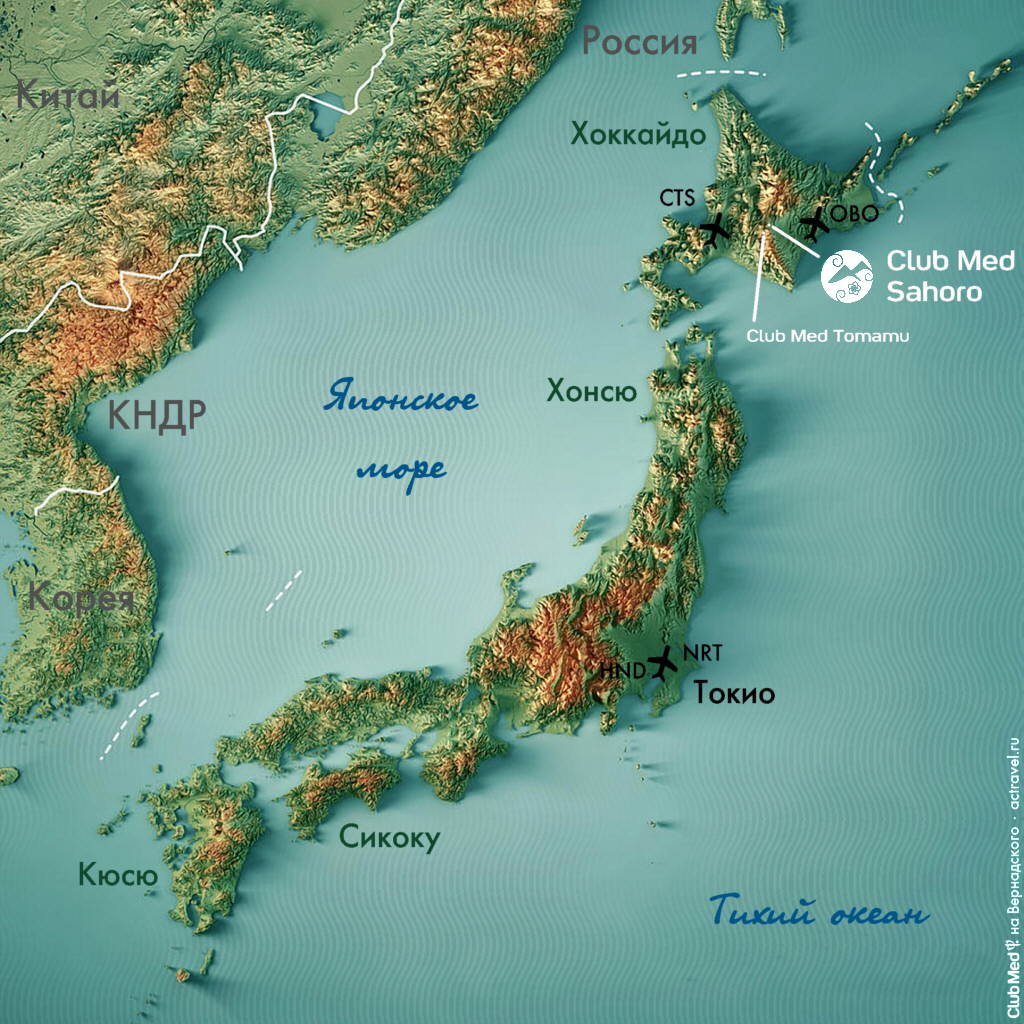 Расположение курорта Club Med Sahoro Hokkaido на карте Японии