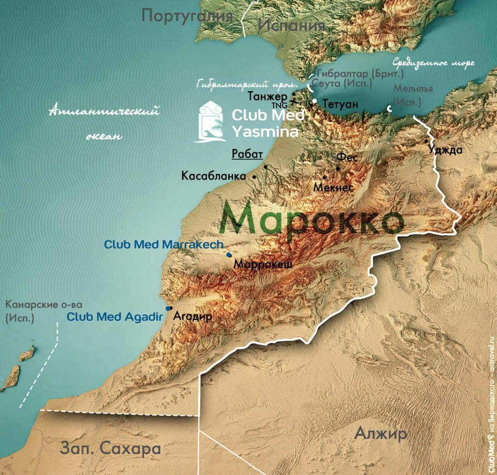 Положение курорта Club Med Yasmina на карте Марокко