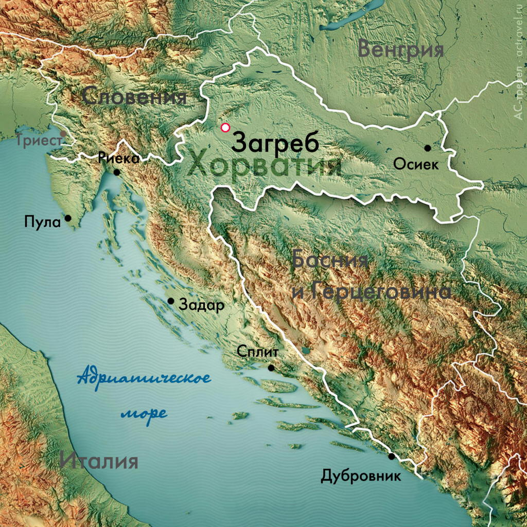 Положение Загреба на карте Хорватии