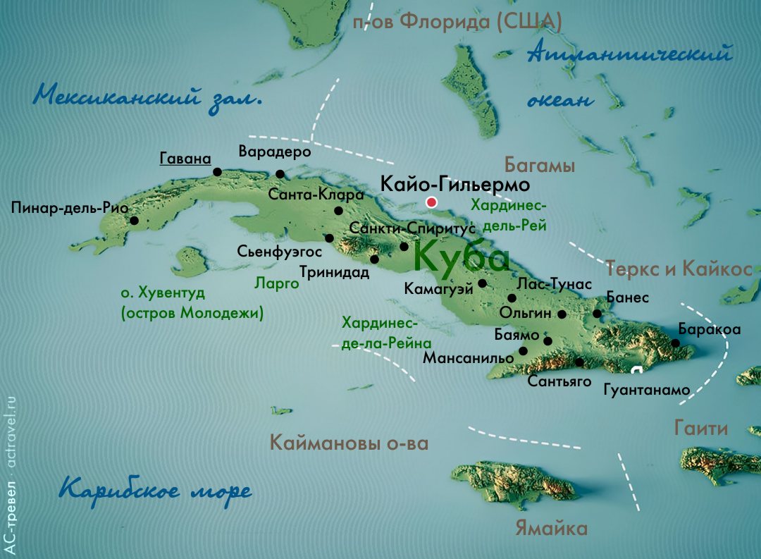 Положение Кайо-Гильермо на карте Кубы