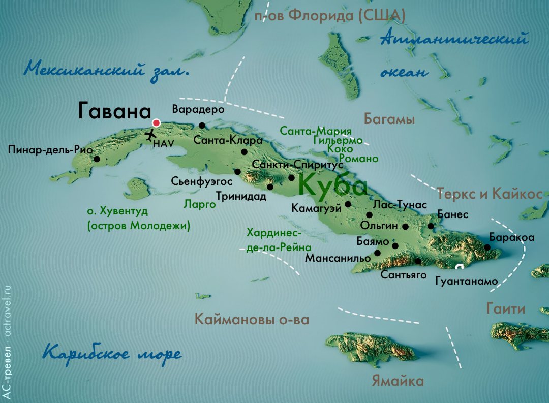 Положение Гаваны на карте Кубы