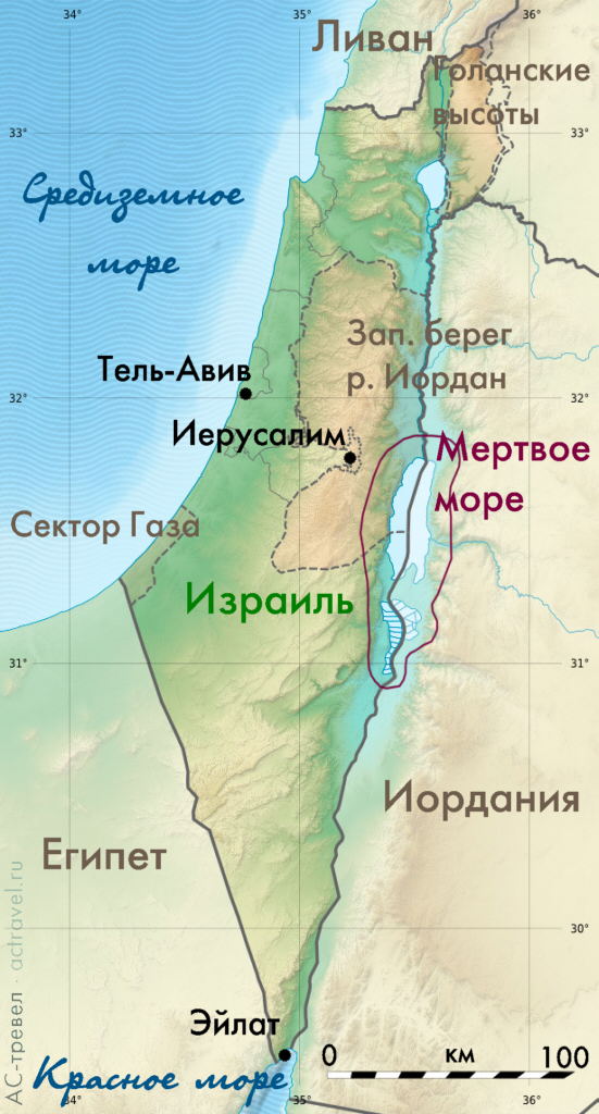 Положение Мертвого моря на карте Израиля