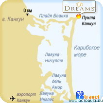 Положение отеля Dreams Cancun Resort & Spa на плане Канкуна; Punta Cancun (Пунта Канкун)