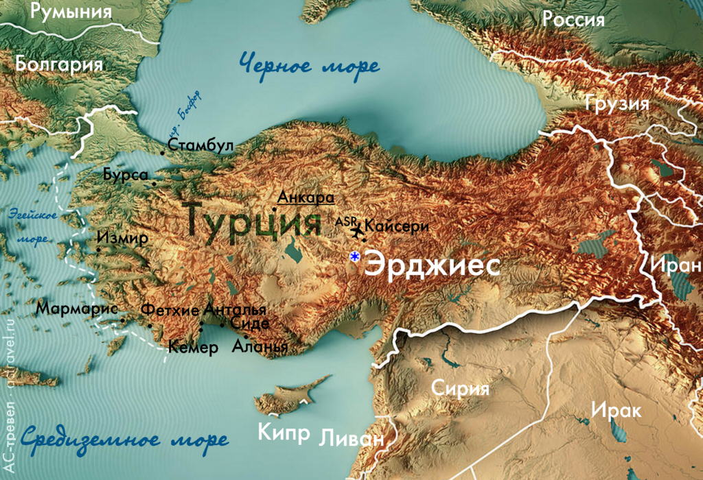 Положение Эрджиеса на карте Турции