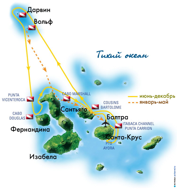 Карта дайвинг-сафари по Галапагосам, яхта Galapagos Aggressor III