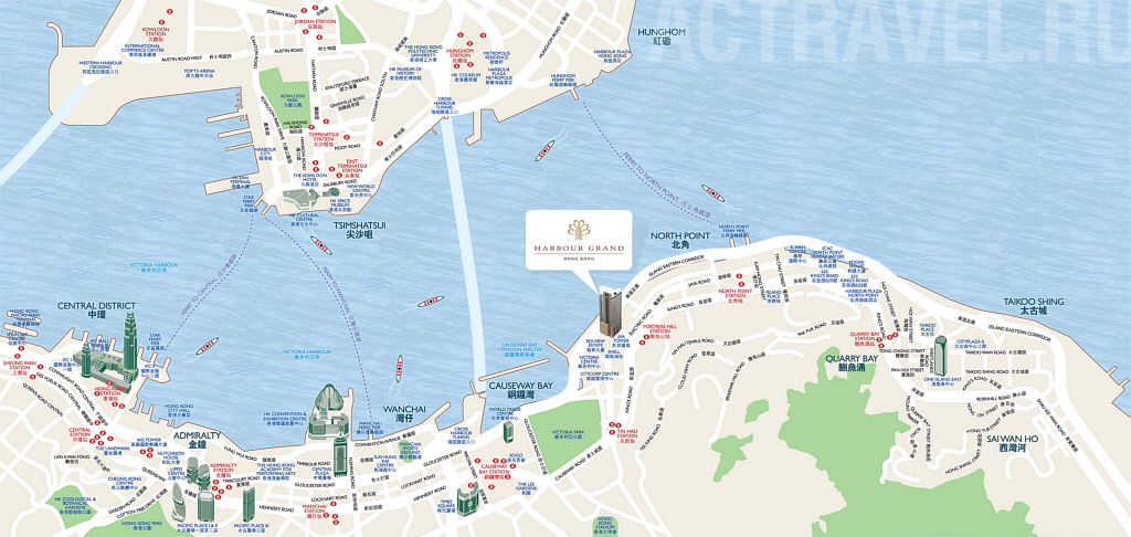 Положение отеля Harbour Grand Hong Kong на карте Гонконга
