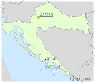 Положение острова Хвар на карте Хорватии