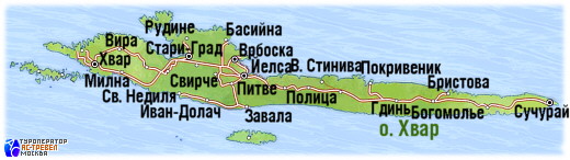 Карта острова Хвар