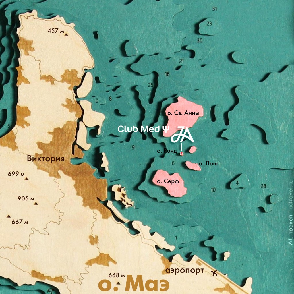 Расположение отеля JA Enchanted Island Resort на карте бухты Маэ, Сейшелы