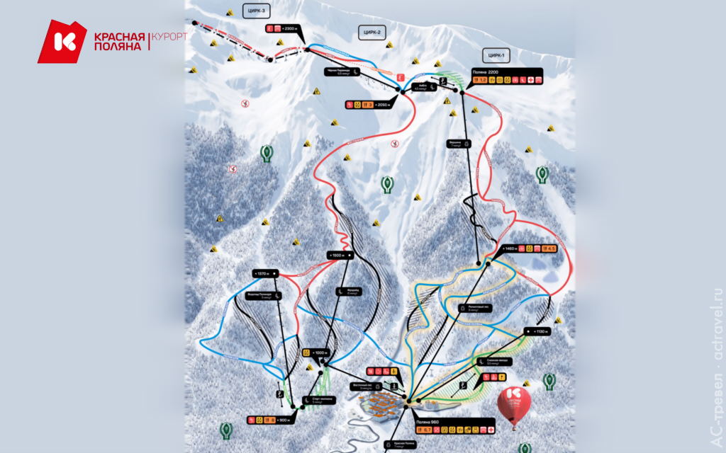 Карта горнолыжных трасс курорта Красная Поляна (Горки Город)