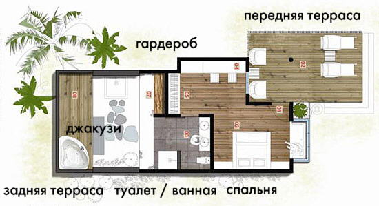 План пляжной виллы с джакузи