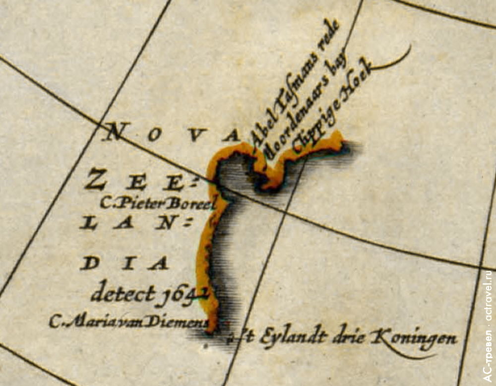 Фрагмент голландской карты 1657 г. с названием Новая Зеландия