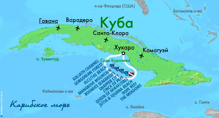 Карта основных маршрутов сафари M/V Oceans for Youth по Кубе
