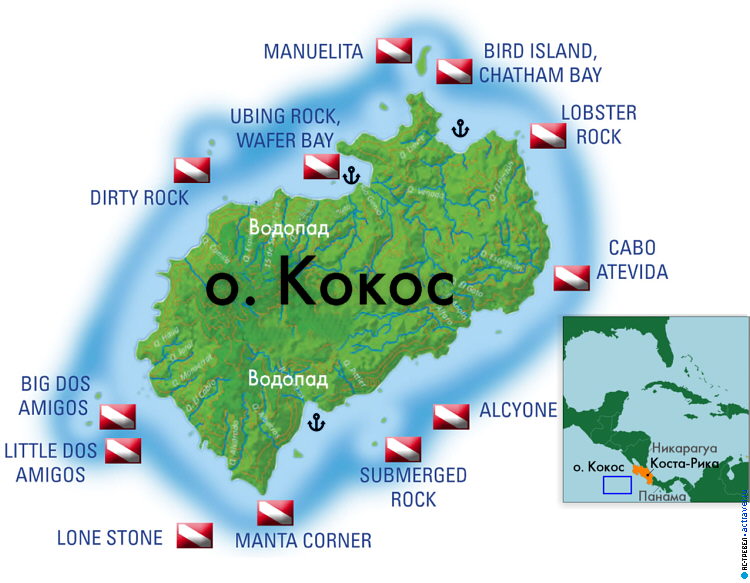 Карта дайвинг-сафари к острову Кокос (Коста-Рика) на яхте Okeanos Aggressor I