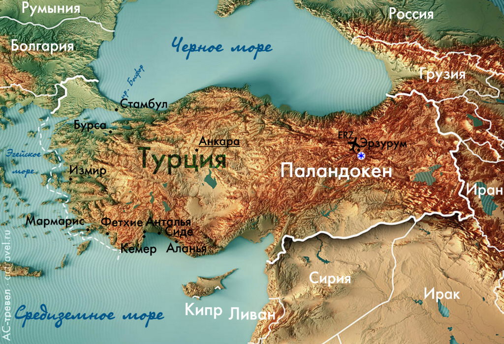 Положение Паландокена на карте Турции