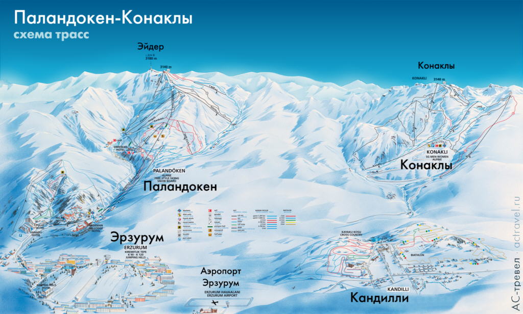 Схема трасс горнолыжного курорта Паландокен в Турции