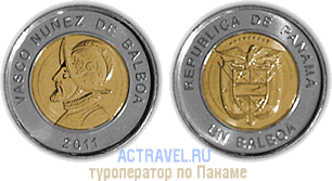 Биметаллическая монета Панамы образца 2011 г. 1 бальбоа