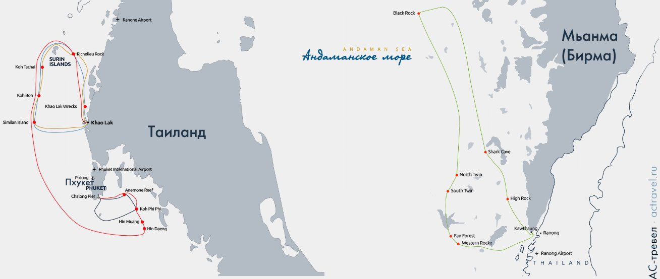 Карты сафари яхты The Phinisi по Таиланду и Мьянме