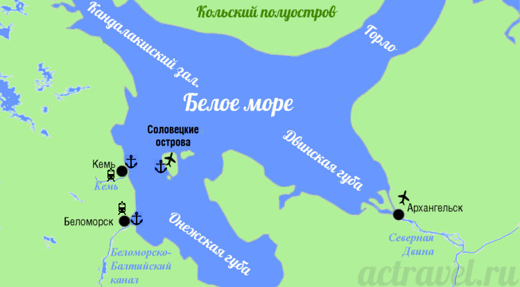 Положение Соловецких островов на карте Белого моря