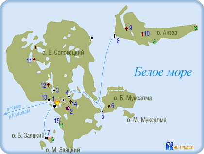 Карта Соловецких островов (Соловецкий архипелаг)