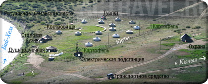 Схема юрточного лагеря Бий-Хем в Туве